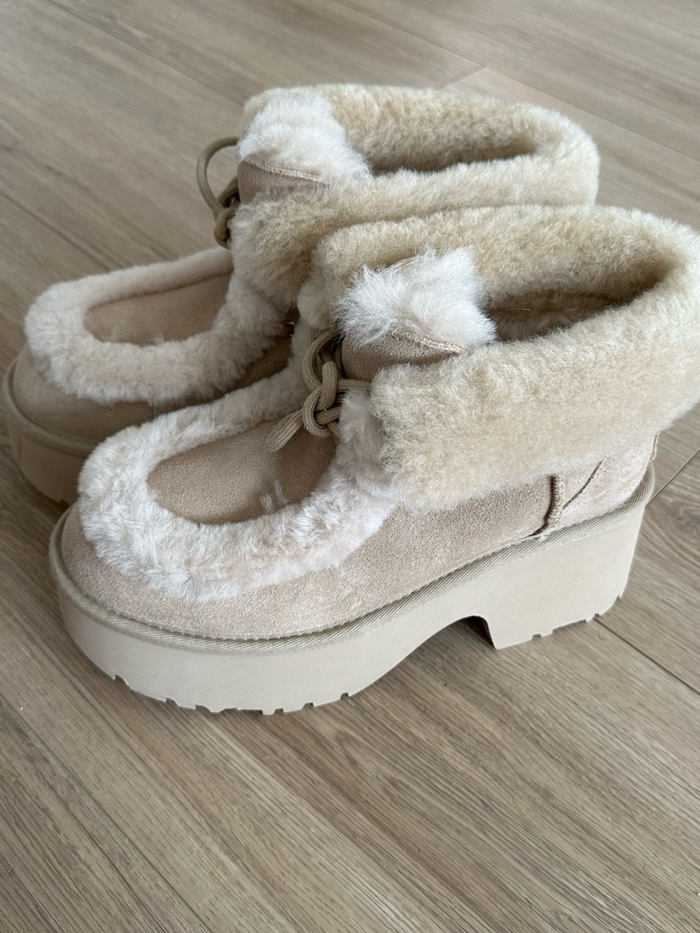 UGG Cream Shearling-Trim Platform Ankle Boots
